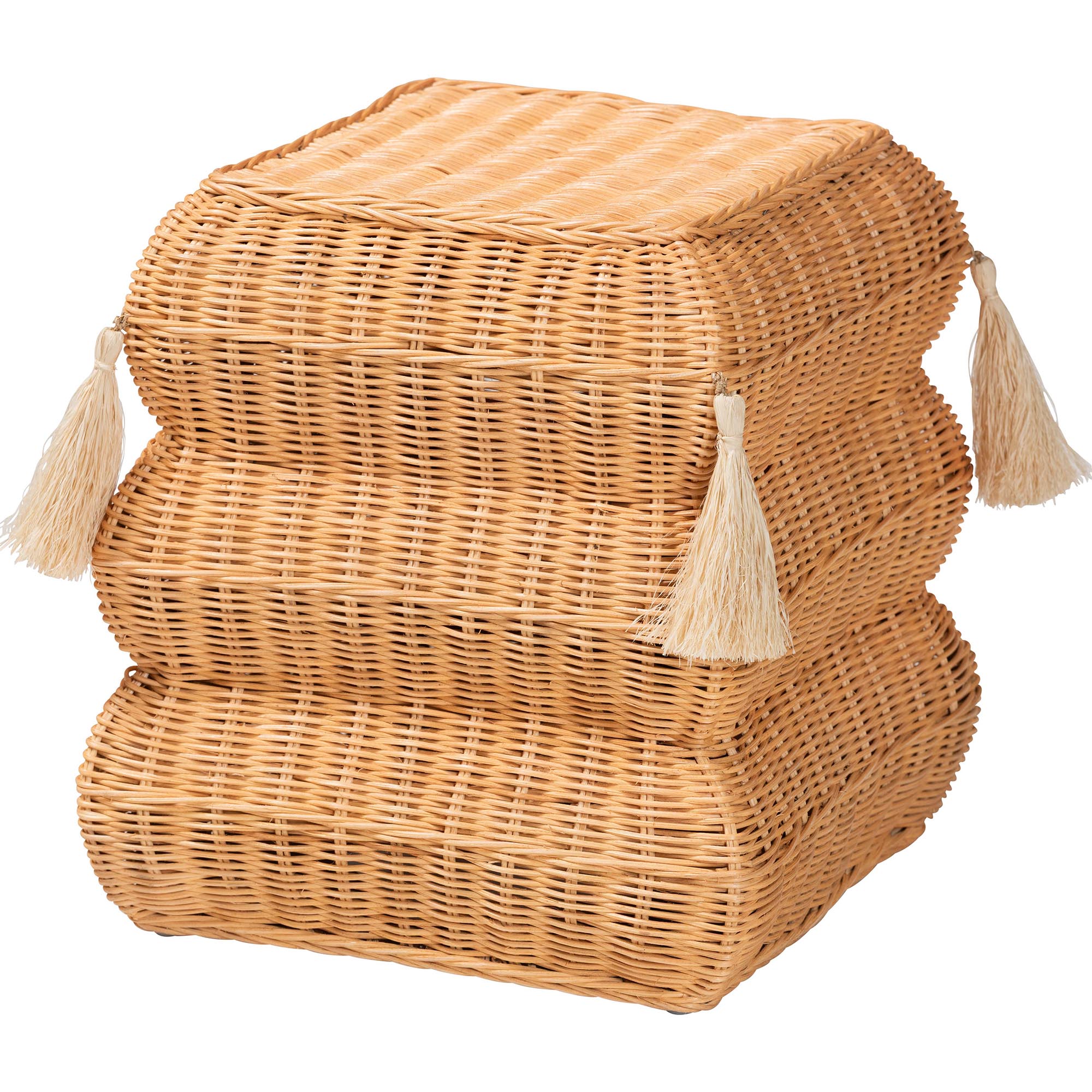 bali & pari Noura Natural Rattan Footstool with Tassel Accents