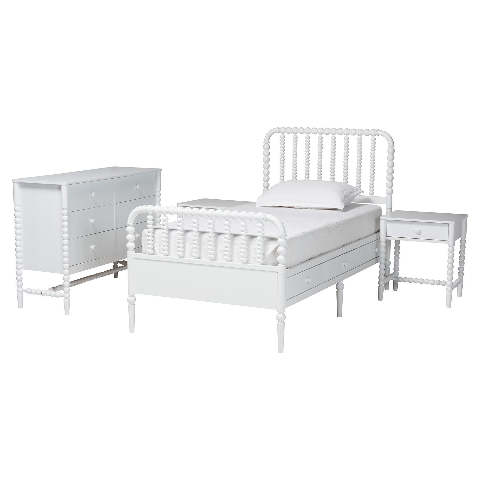 Baxton Studio Lucera 4-Piece Bedroom Set, Twin, White