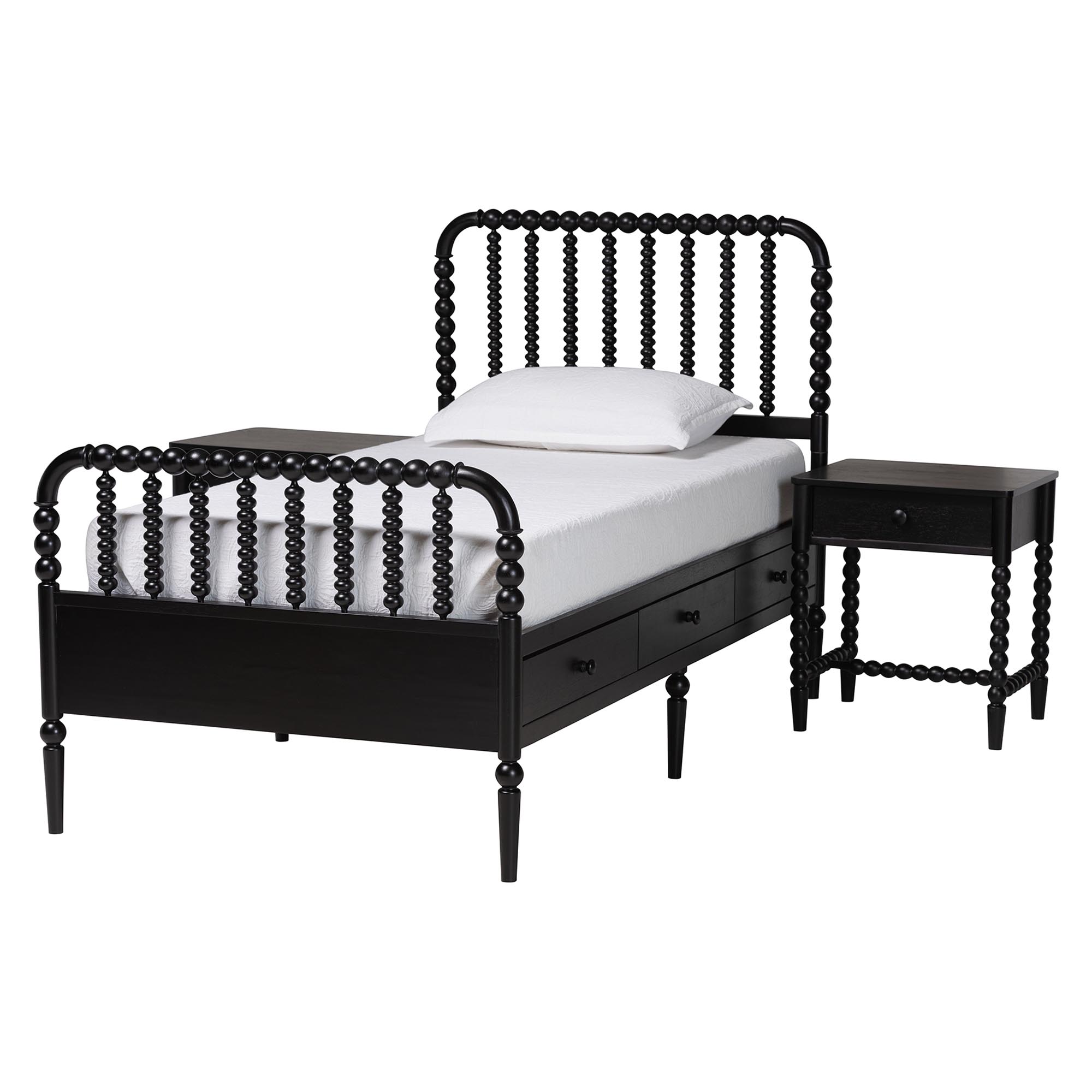 Baxton Studio Lucera 3-Piece Bedroom Set, Twin, Black