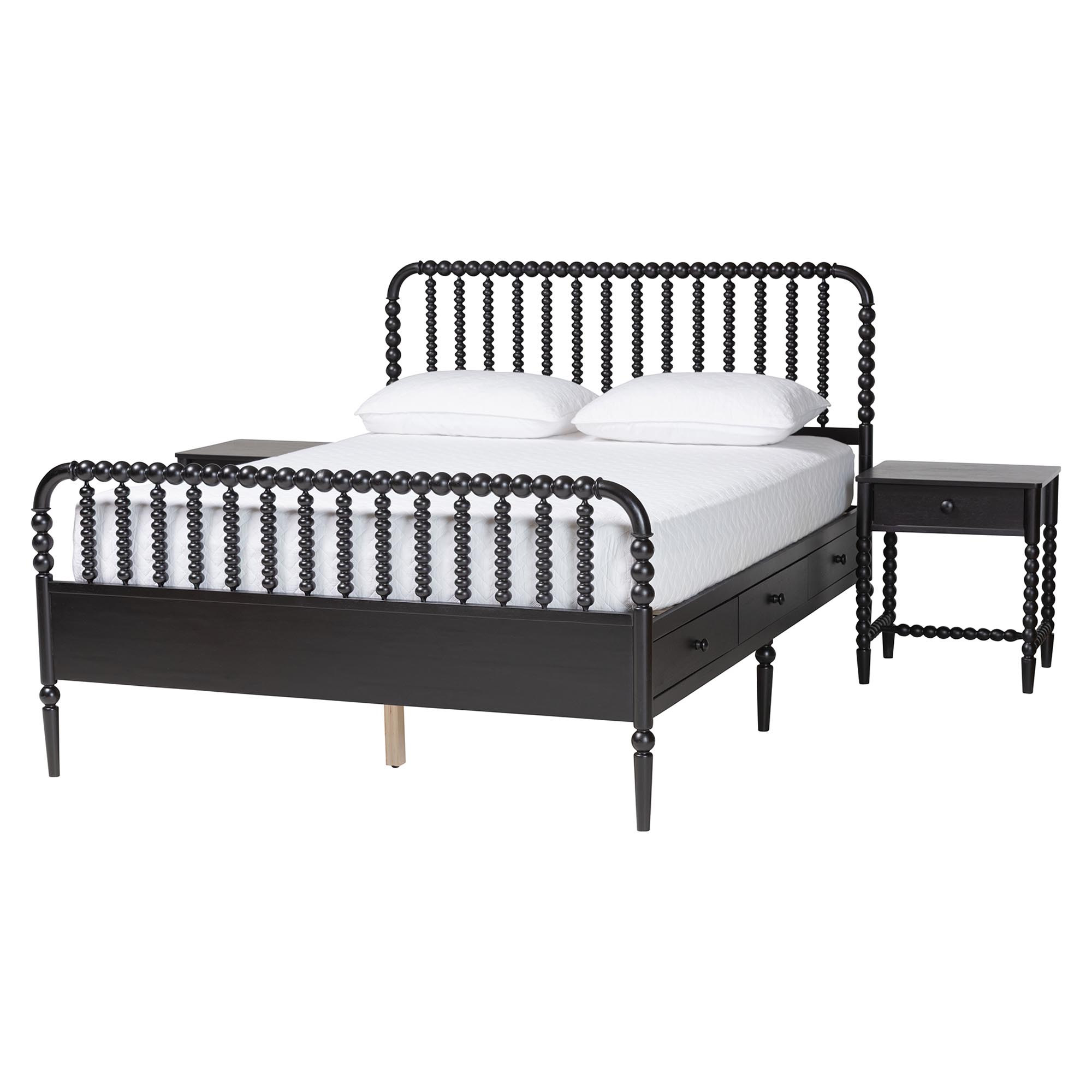 Baxton Studio Lucera 3-Piece Bedroom Set, Queen, Black