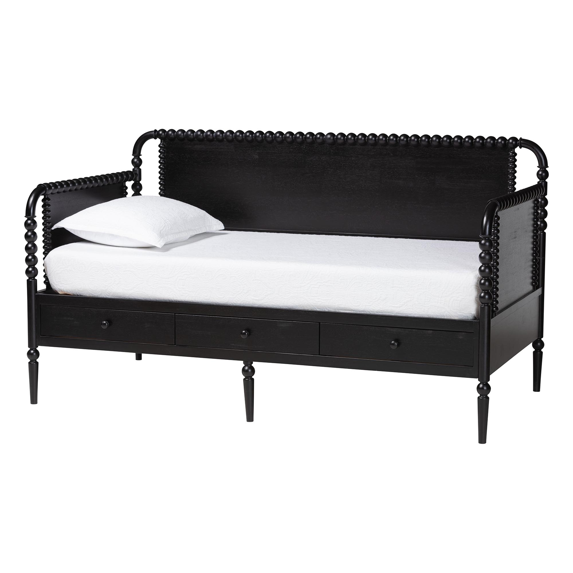 Baxton Studio Lucera 3-Drawer Daybed with Bobbin Frame, Twin, Black
