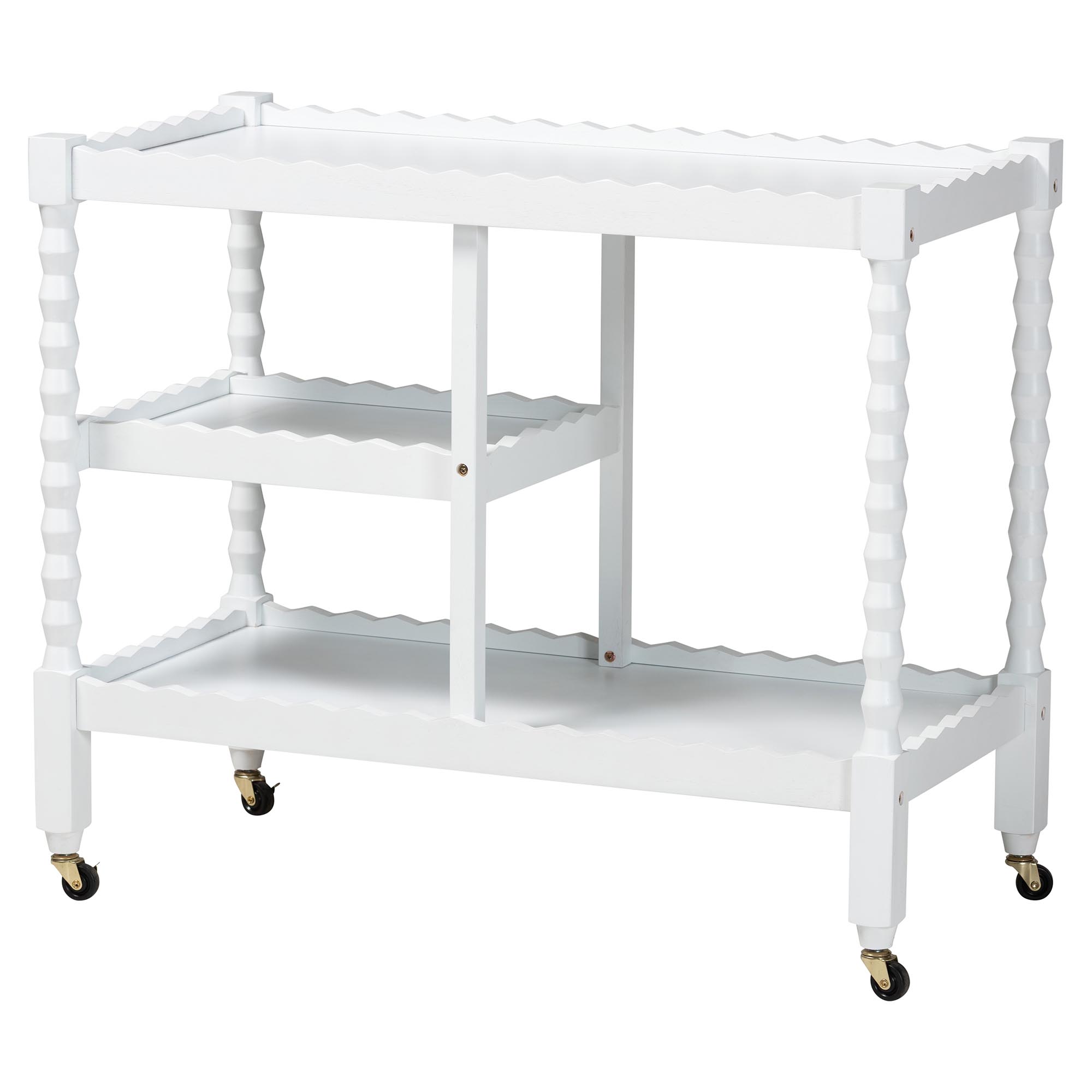 Baxton Studio Seamus 3-Tier Book Cart with Bobbin Frame, White