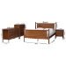 Baxton Studio Danette Bobbin Wood 4-Piece Bedroom Set with 1 Nightstands, Queen - BSOMG0260-Walnut-Queen 4PC Bedroom Set