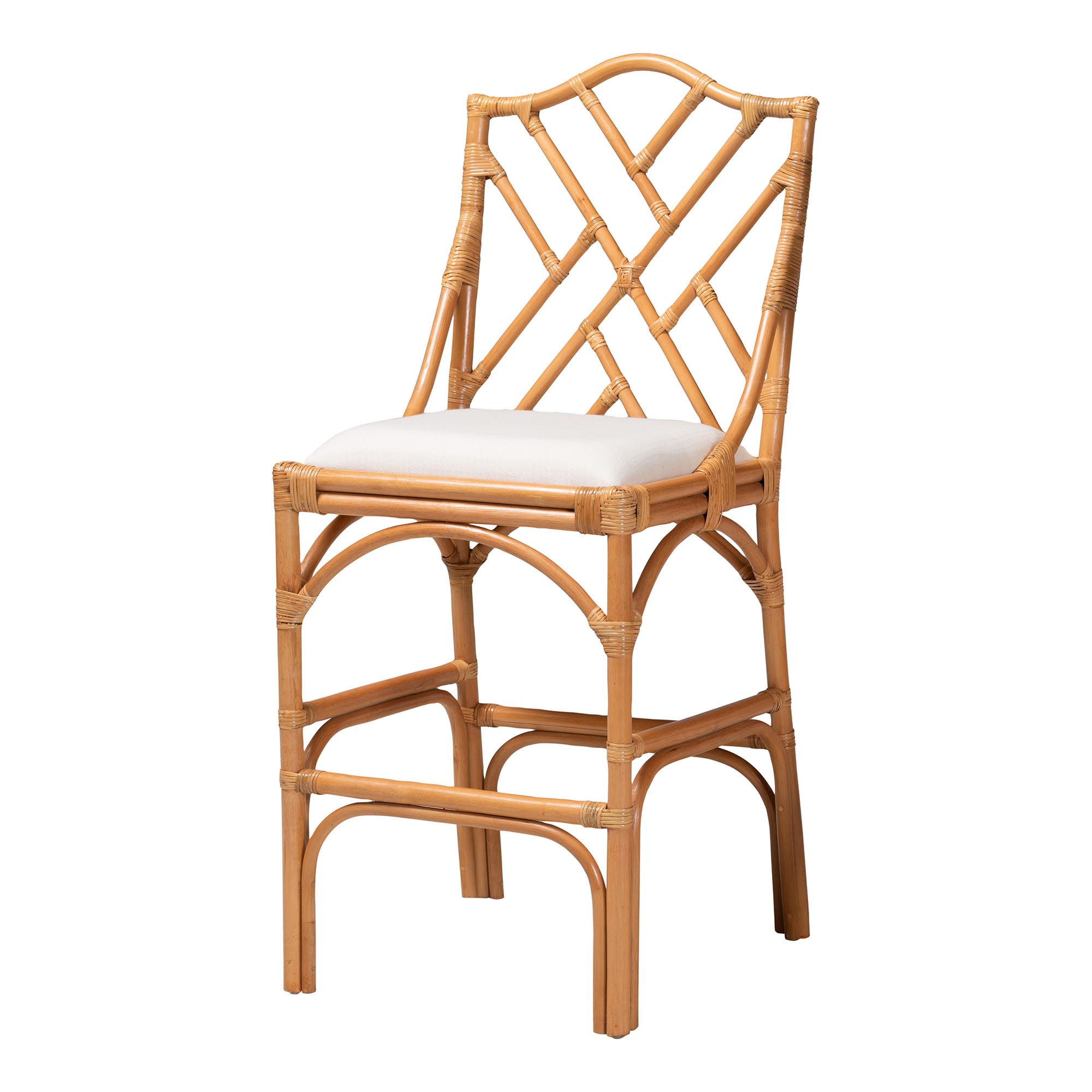 bali & pari Cedric Natural Rattan Bar Stool with Cushioned Seat