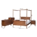 Baxton Studio Danette Bobbin Wood 5-Piece Canopy Bedroom Set, Queen - BSOMG0260-2-Walnut-Queen 5PC Canopy Bedroom Set