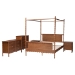 Baxton Studio Danette Bobbin Wood 5-Piece Canopy Bedroom Set, Queen - BSOMG0260-2-Walnut-Queen 5PC Canopy Bedroom Set