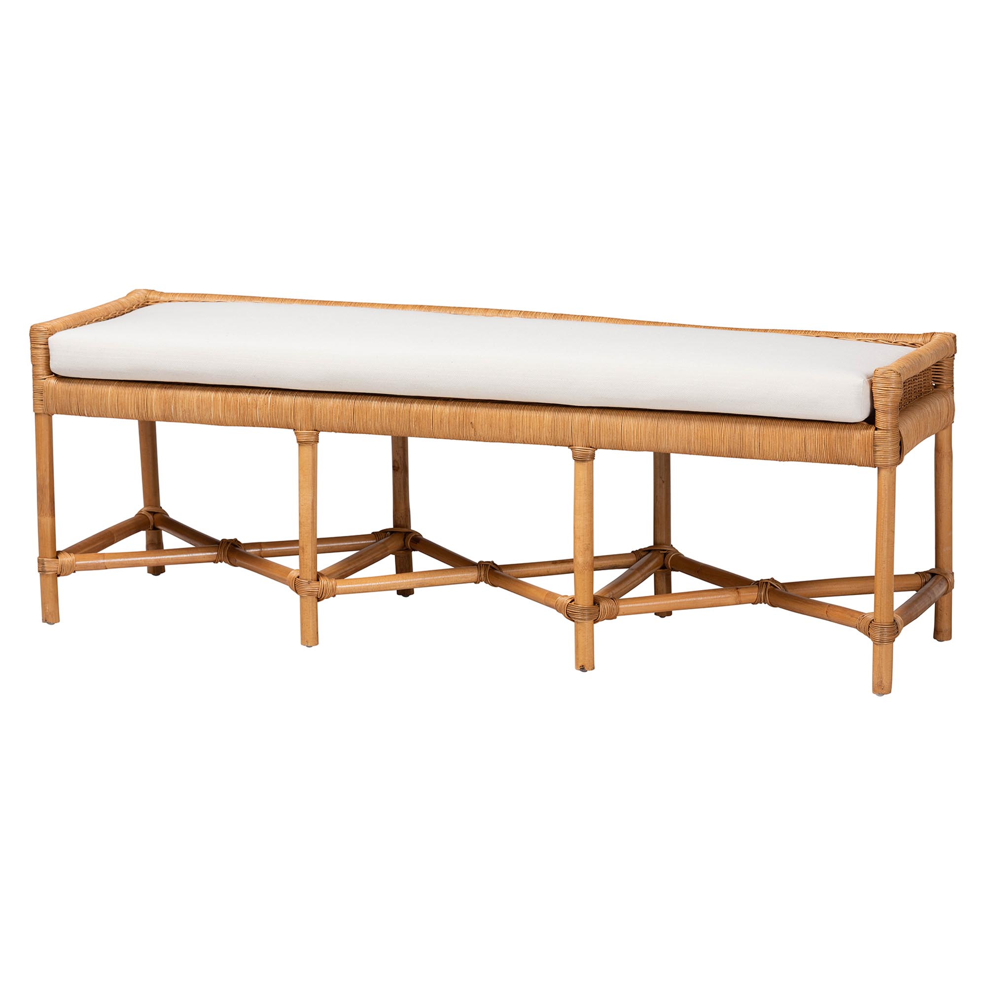 bali & pari Adonia Natural Rattan Accent Bench with Cushioned Seat