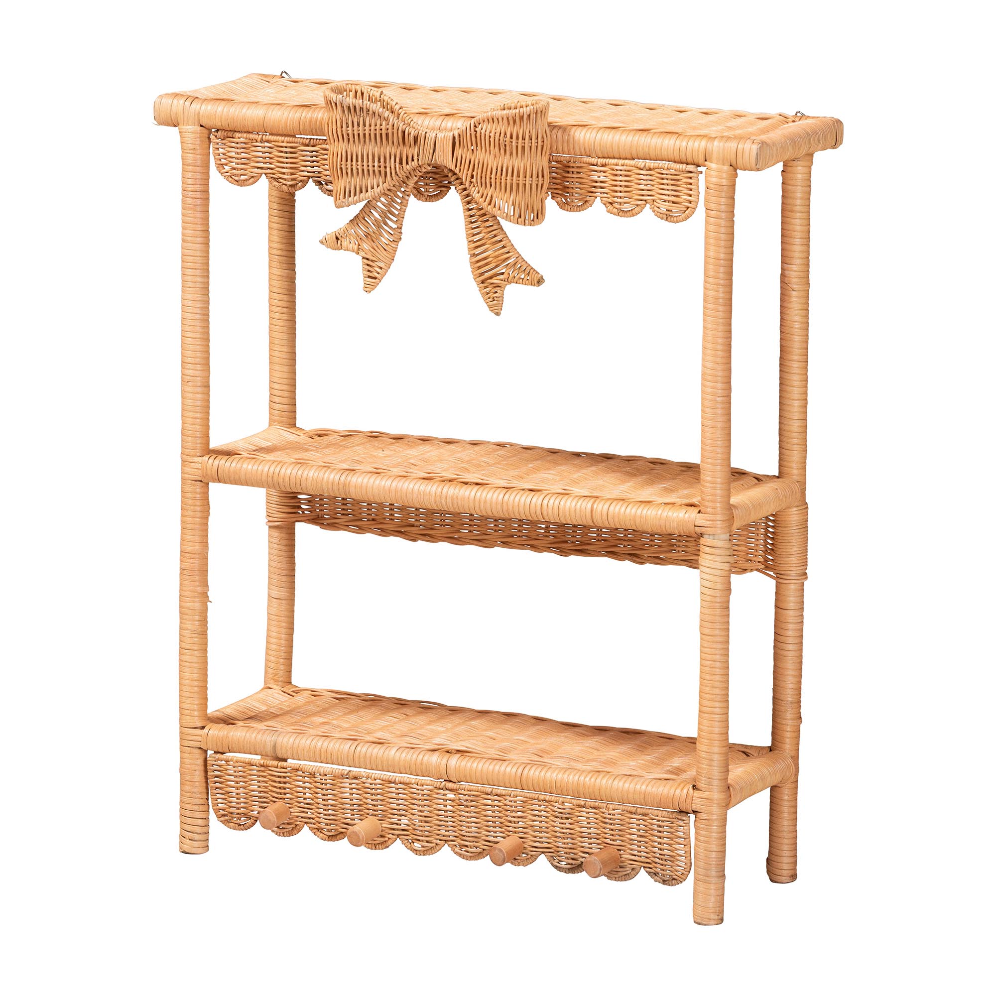 bali & pari Creusa Natural Rattan 2-Tier Wall Shelf with Bow Detail