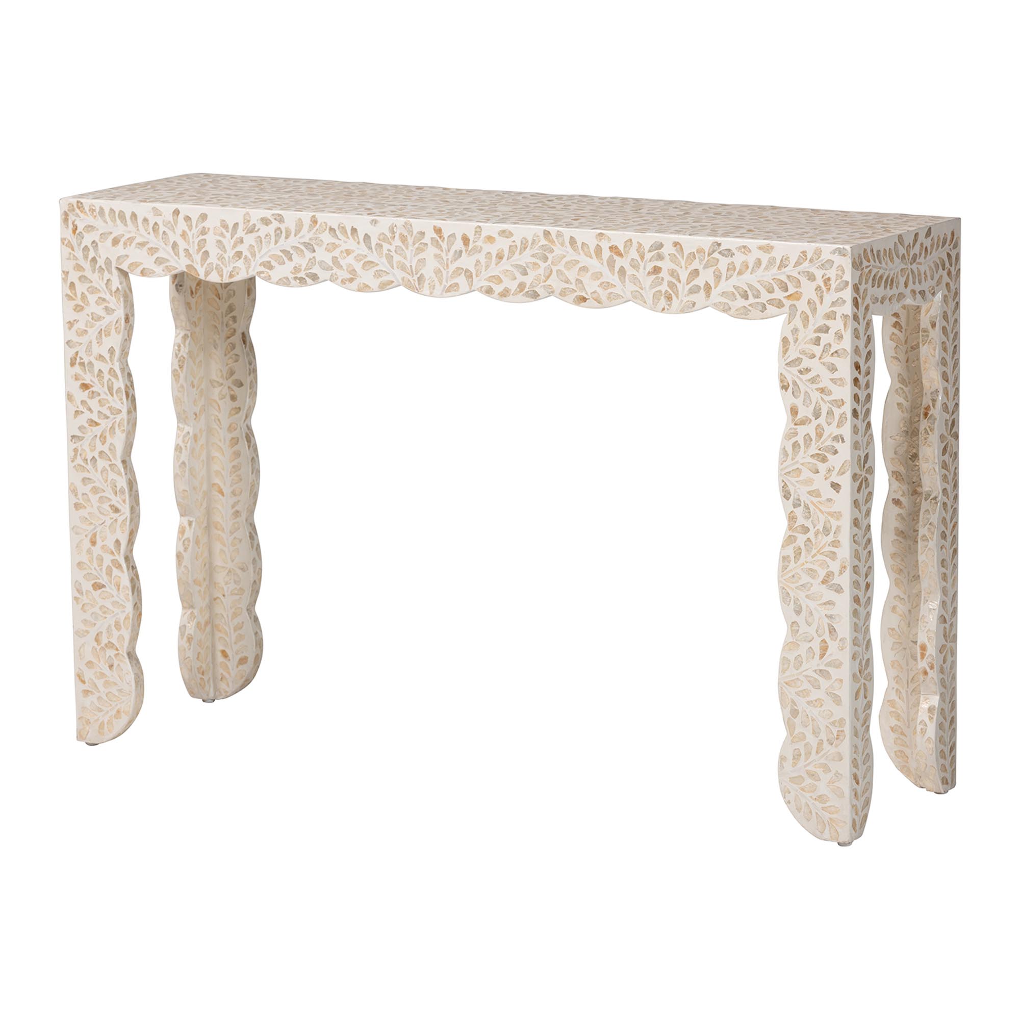 bali & pari Hedya Floral Capiz Shell Console Table with Scalloped Detailing