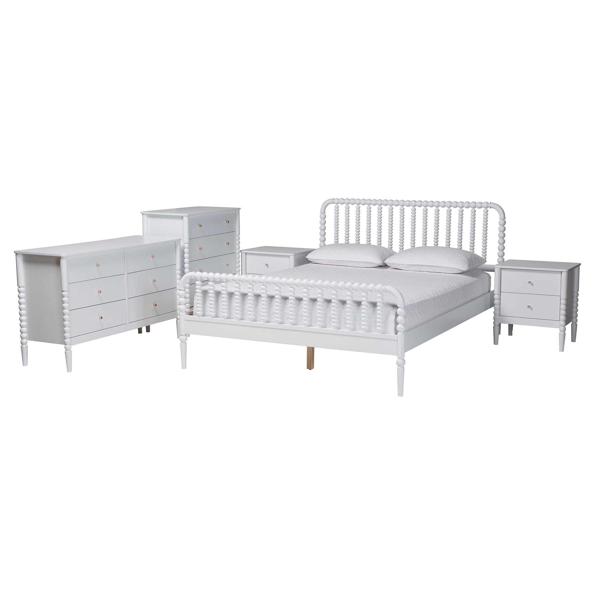 Baxton Studio Lucera 5-Piece Bedroom Set, White, King