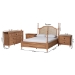 Baxton Studio Neviah 4-Piece Bedroom Set with 2-Drawer Nightstands, King, Beech Brown - BSOMG0267-1-Beech/5702 Rattan-King 4PC Four Poster Bedroom Set