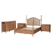 Baxton Studio Neviah 4-Piece Bedroom Set with 2-Drawer Nightstands, King, Beech Brown - BSOMG0267-1-Beech/5702 Rattan-King 4PC Four Poster Bedroom Set