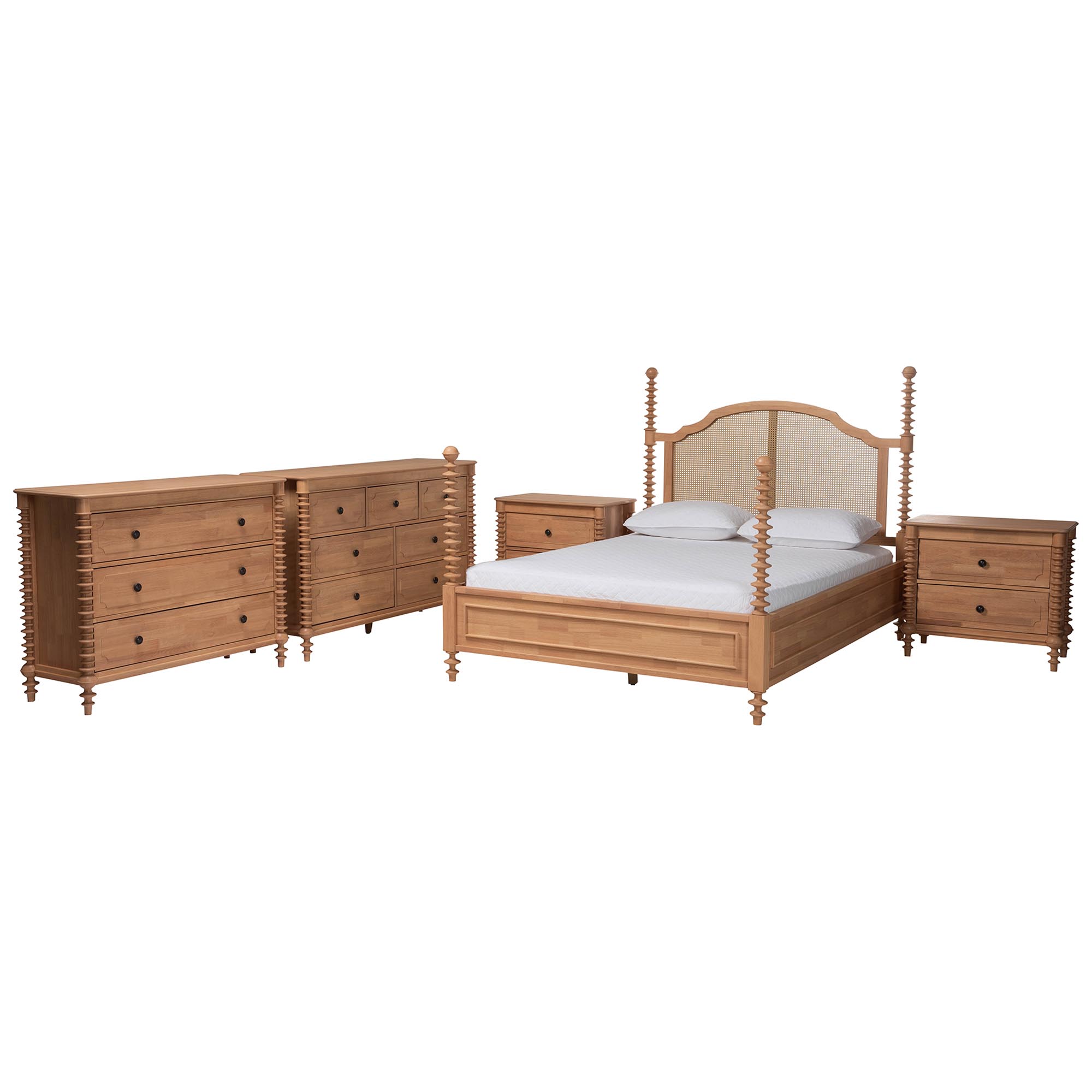Baxton Studio Neviah 5-Piece Bedroom Set with 2-Drawer Nightstands, King, Beech Brown