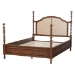 Baxton Studio Neviah Four Poster Bed with Woven Rattan Headboard, Queen, Walnut Brown - BSOMG0267-1-Walnut/5702 Rattan-Queen-Four Poster Bed