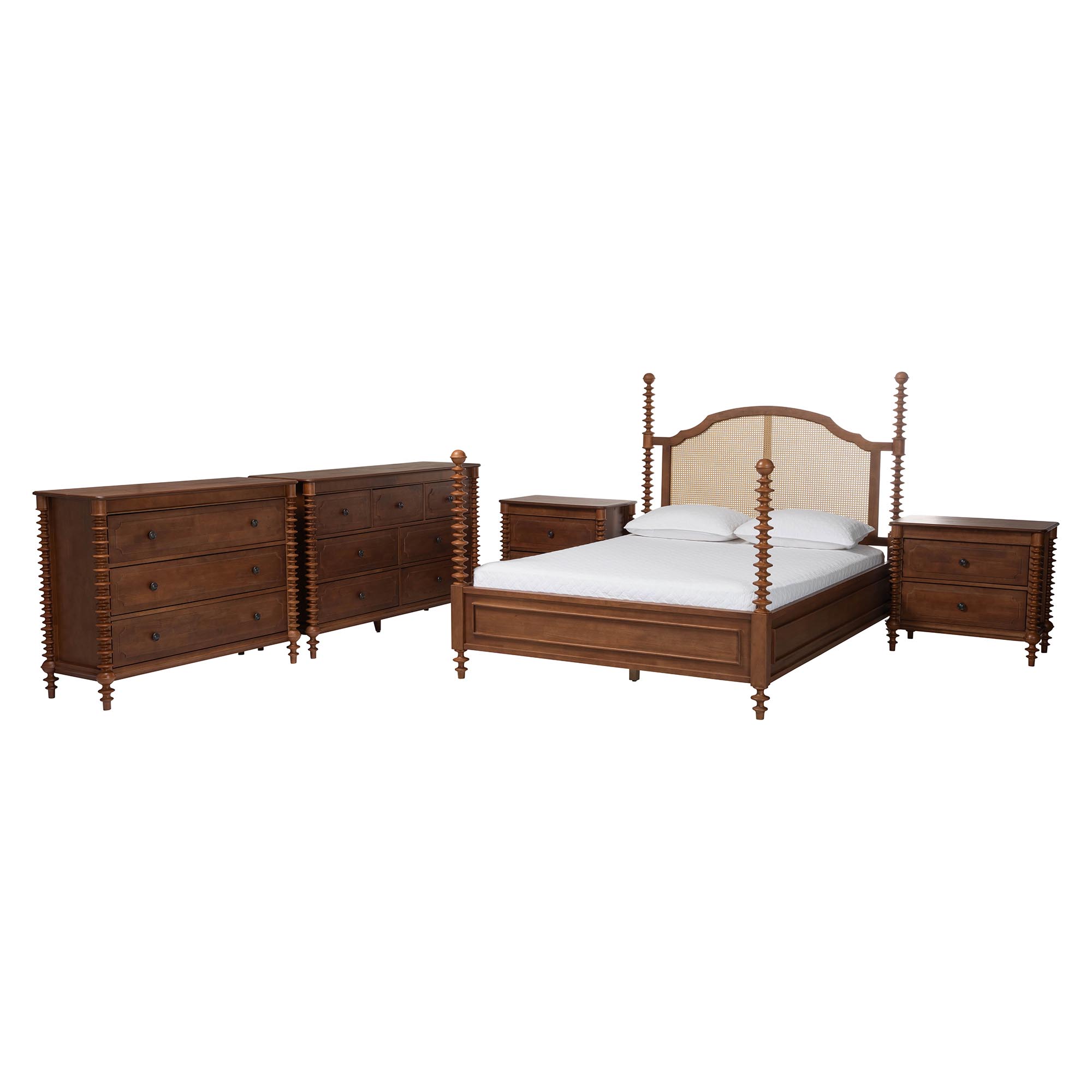 Baxton Studio Neviah 5-Piece Bedroom Set with 2-Drawer Nightstands, Queen, Walnut Brown