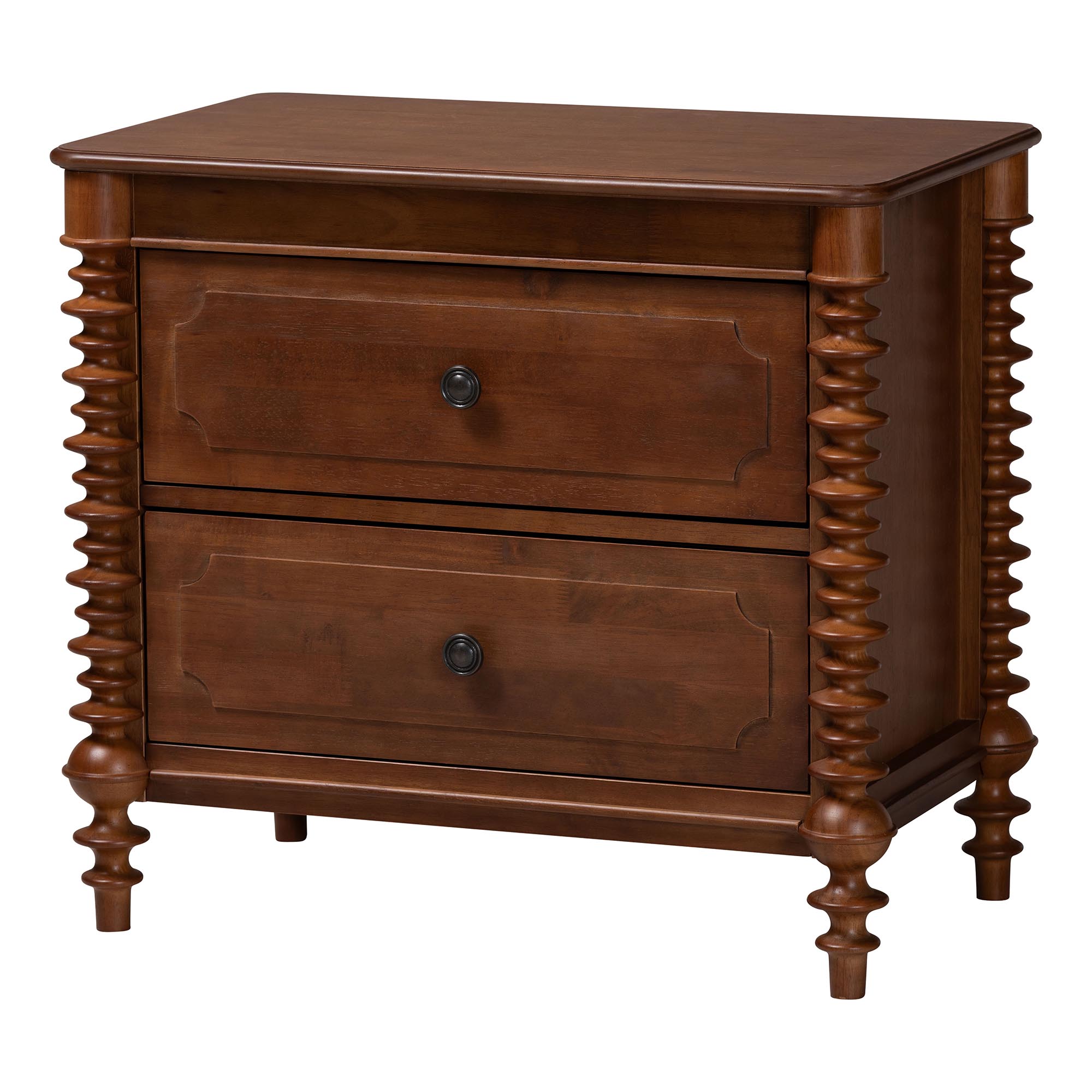 Baxton Studio Neviah 2-Drawer Nightstand, Walnut Brown