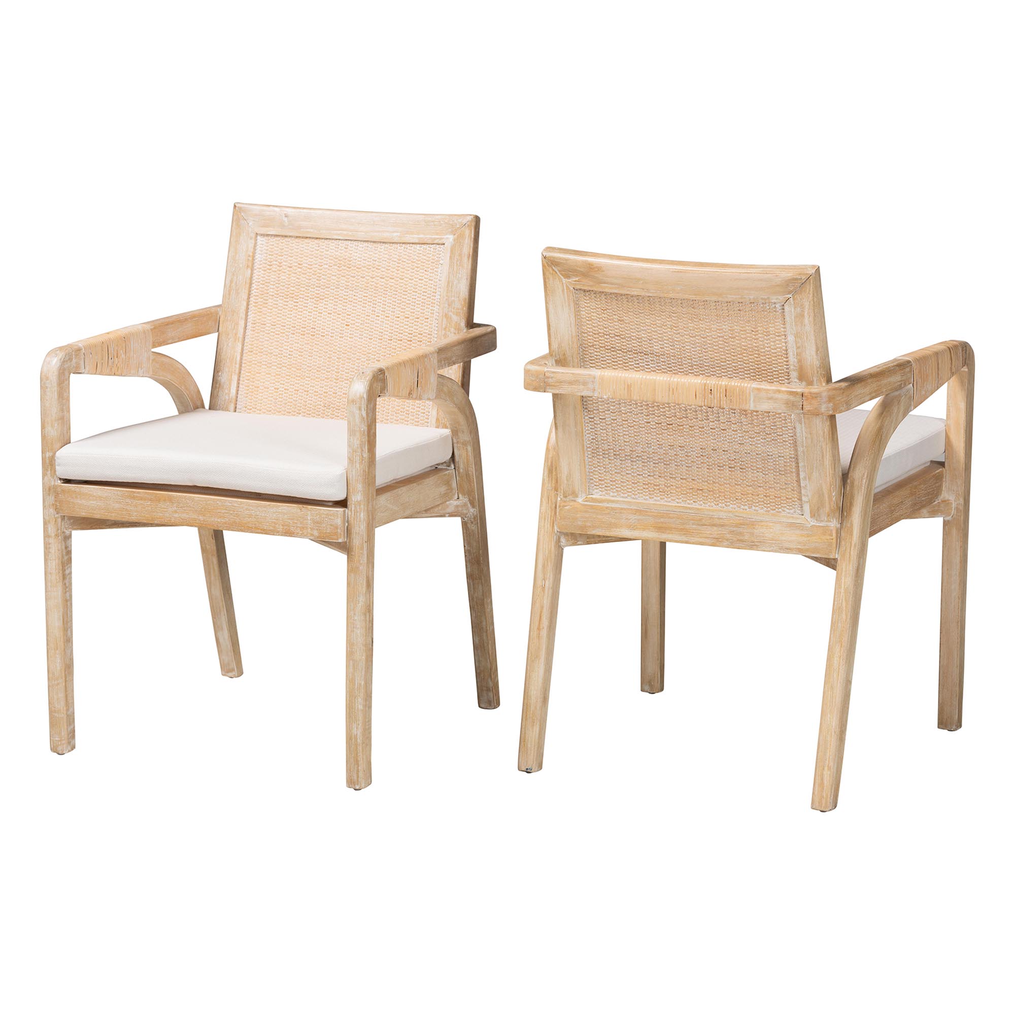 bali & pari Fairmont Natural Rattan Wrapped 2-Piece Dining Armchair Set, Whitewash