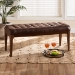Baxton Studio Walsh Mid-Century Modern Dark Brown Leather-Effect Polyester Fabric Upholstered and Walnut Brown Finished Wood Dining Bench - BSOWM5030-Dark Brown/Walnut