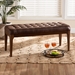Baxton Studio Walsh Mid-Century Modern Dark Brown Leather-Effect Polyester Fabric Upholstered and Walnut Brown Finished Wood Dining Bench - BSOWM5030-Dark Brown/Walnut