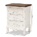 Baxton Studio Levron Classic and Traditional Walnut Brown and Antique White Finished Wood 3-Drawer End Table - BSOJY20B090-Antique White-ET