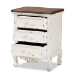 Baxton Studio Levron Classic and Traditional Walnut Brown and Antique White Finished Wood 3-Drawer End Table - BSOJY20B090-Antique White-ET
