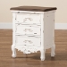 Baxton Studio Levron Classic and Traditional Walnut Brown and Antique White Finished Wood 3-Drawer End Table - BSOJY20B090-Antique White-ET