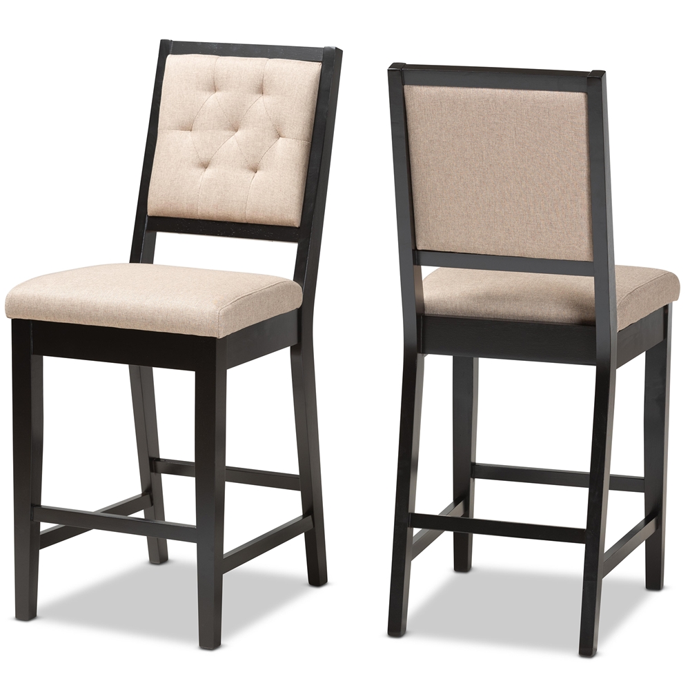 Baxton Studio Gideon Modern and Contemporary Sand Fabric Upholstered and Dark Brown Finished Wood 2-Piece Counter Stool Set