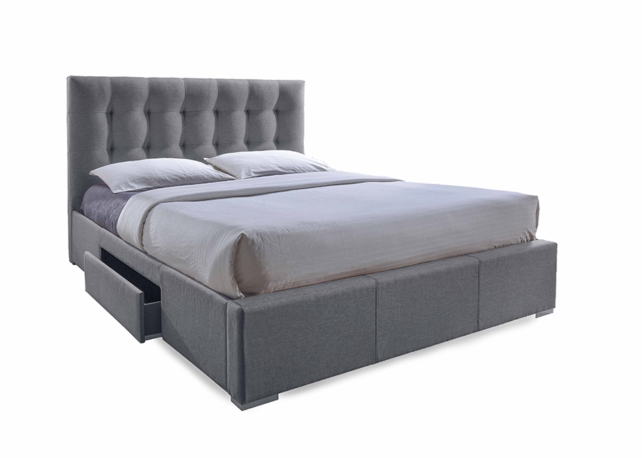 Baxton Studio Sarter Contemporary Grid, Grey Fabric King Size Bed With Storage