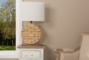Baxton Studio Budalin Wood & White Linen Lamp - BSODEK39J NO