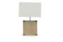 Baxton Studio Kostka Wood and Fabric Lamp - BSODEK42MG GN