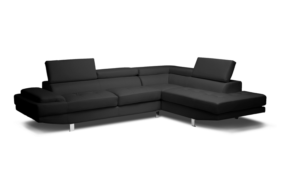 Baxton Studio Selma Black Leather, Contemporary Black Leather Sectional Sofa