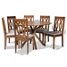 Baxton Studio Callie Modern and Contemporary Grey Fabric Upholstered and Walnut Brown Finished Wood 7-Piece Dining Set - BSOCallie-Grey/Walnut-7PC Dining Set