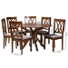 Baxton Studio Maya Modern Grey Fabric and Walnut Brown Finished Wood 7-Piece Dining Set - BSOMaya-Grey/Walnut-7PC Dining Set