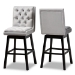 Baxton Studio Gregory Modern Transitional Light Grey Velvet Fabric Upholstered and Dark Brown Finished Wood 2-Piece Swivel Bar Stool Set