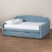 Baxton Studio Freda Transitional and Contemporary Light Blue Velvet Fabric Upholstered and Button Tufted Queen Size Daybed with Trundle - BSOFreda-Light Blue Velvet-Daybed-Q/T