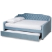 Baxton Studio Freda Transitional and Contemporary Light Blue Velvet Fabric Upholstered and Button Tufted Queen Size Daybed with Trundle - BSOFreda-Light Blue Velvet-Daybed-Q/T