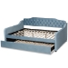 Baxton Studio Freda Transitional and Contemporary Light Blue Velvet Fabric Upholstered and Button Tufted Queen Size Daybed with Trundle - BSOFreda-Light Blue Velvet-Daybed-Q/T