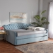 Baxton Studio Freda Transitional and Contemporary Light Blue Velvet Fabric Upholstered and Button Tufted Queen Size Daybed with Trundle - BSOFreda-Light Blue Velvet-Daybed-Q/T