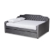 Baxton Studio Freda Transitional and Contemporary Grey Velvet Fabric Upholstered and Button Tufted Full Size Daybed with Trundle