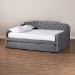 Baxton Studio Freda Transitional and Contemporary Grey Velvet Fabric Upholstered and Button Tufted Full Size Daybed with Trundle - BSOFreda-Grey Velvet-Daybed-F/T
