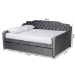 Baxton Studio Freda Transitional and Contemporary Grey Velvet Fabric Upholstered and Button Tufted Full Size Daybed with Trundle - BSOFreda-Grey Velvet-Daybed-F/T
