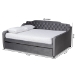Baxton Studio Freda Transitional and Contemporary Grey Velvet Fabric Upholstered and Button Tufted Full Size Daybed with Trundle - BSOFreda-Grey Velvet-Daybed-F/T