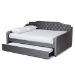 Baxton Studio Freda Transitional and Contemporary Grey Velvet Fabric Upholstered and Button Tufted Full Size Daybed with Trundle - BSOFreda-Grey Velvet-Daybed-F/T