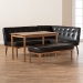 Baxton Studio Arvid Mid-Century Modern Dark Brown Faux Leather Upholstered 4-Piece Wood Dining Nook Set - BSOBBT8051-Dark Brown/Walnut-4PC Dining Nook Set