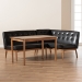 Baxton Studio Arvid Mid-Century Modern Dark Brown Faux Leather Upholstered 3-Piece Wood Dining Nook Set - BSOBBT8051-Dark Brown/Walnut-3PC Dining Nook Set