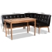 Baxton Studio Arvid Mid-Century Modern Dark Brown Faux Leather Upholstered 3-Piece Wood Dining Nook Set - BSOBBT8051-Dark Brown/Walnut-3PC Dining Nook Set