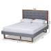 Baxton Studio Emele Modern Transitional Dark Grey Fabric Upholstered and Ash Walnut Brown Finished Wood Queen Size Platform Bed - BSOEmele-Dark Grey/Ash Walnut-Queen