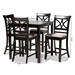 Baxton Studio Chandler Modern and Contemporary Sand Fabric Upholstered and Espresso Brown Finished Wood 5-Piece Counter Height Pub Dining Set - BSORH329P-Sand/Dark Brown-5PC Pub Set