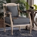 Baxton Studio Clemence French Provincial Grey Fabric Whitewashed Mahogany Wood Armchair - BSOSEA63-Grey Chair