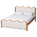 Baxton Studio Lilia Mid-Century Modern Scalloped Cream Boucle and Oak Brown Wood Queen Platform Bed